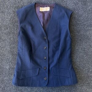 Vintage Pendleton Vest Womens 14 Navy Blue Wool Made USA Lined Button Front 90s